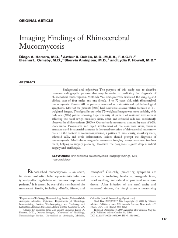(PDF) Imaging findings of rhinocerebral mucormycosis
