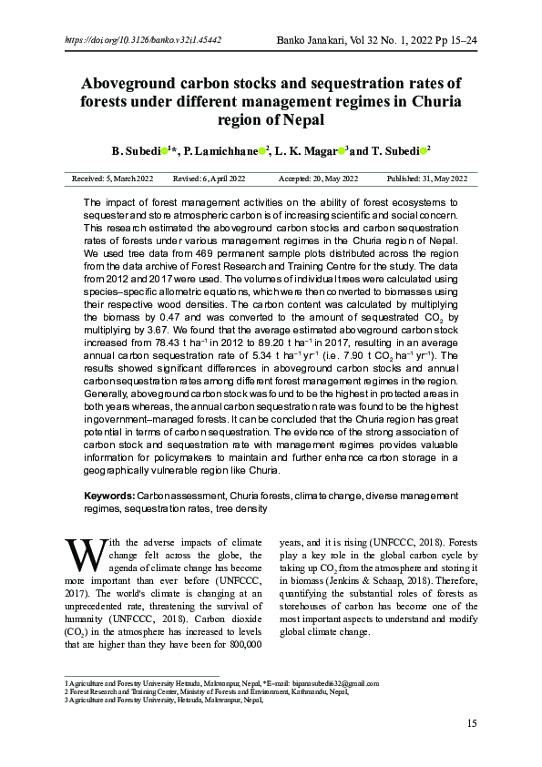 (PDF) Aboveground carbon stocks and sequestration rates of forests ...