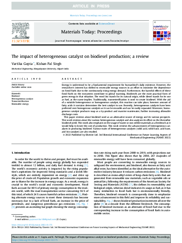 (PDF) The impact of heterogeneous catalyst on biodiesel production; a ...
