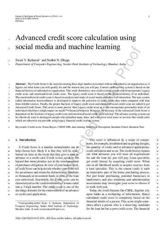 (PDF) Advanced credit score calculation using social media and machine ...