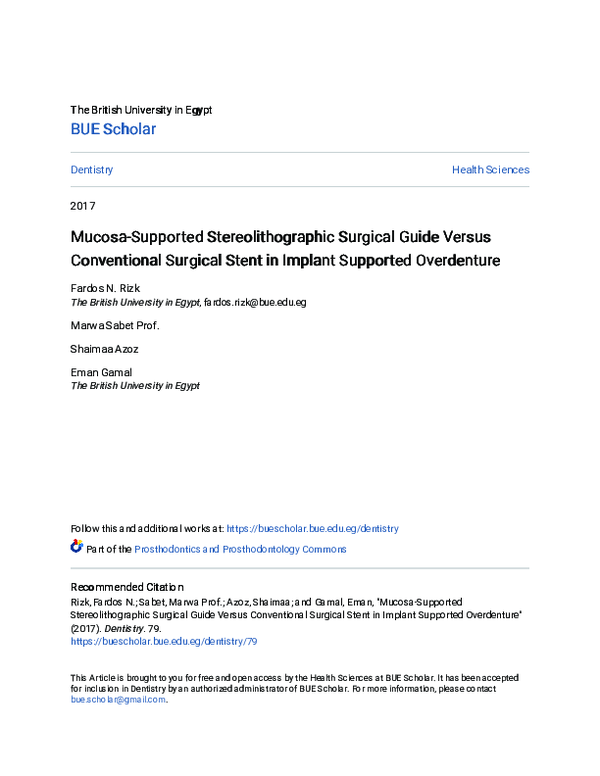 (PDF) MucosaSupported Stereolithographic Surgical Guide Versus