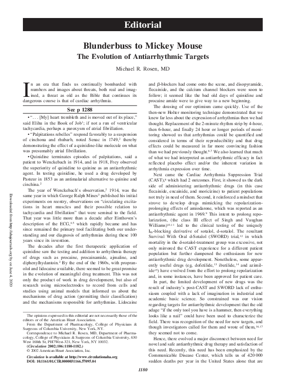 (PDF) Blunderbuss to Mickey Mouse: The Evolution of Antiarrhythmic Targets