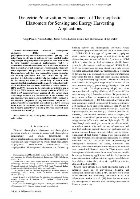(PDF) Dielectric Polarization Enhancement of Thermoplastic Elastomers ...