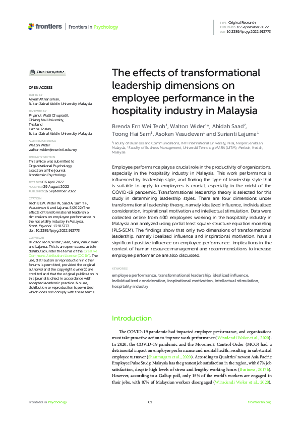 (PDF) The effects of transformational leadership dimensions on employee ...