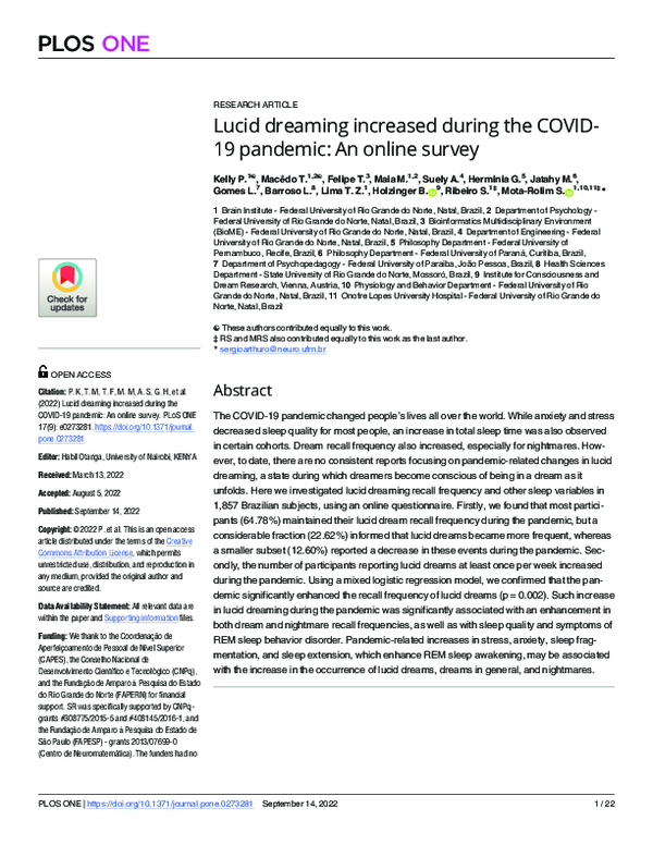 (PDF) Lucid dreaming increased during the COVID-19 pandemic: An online ...
