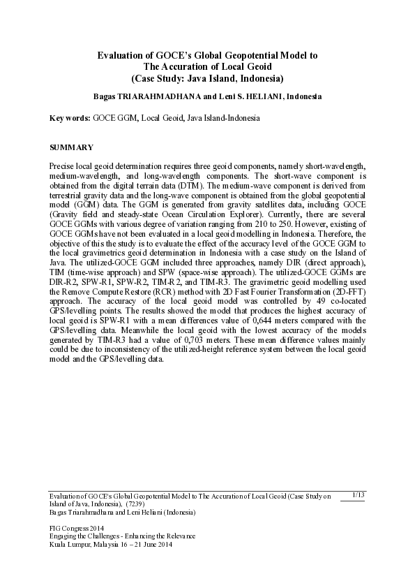 (PDF) Evaluation of GOCE ’ s Global Geopotential Model to The ...