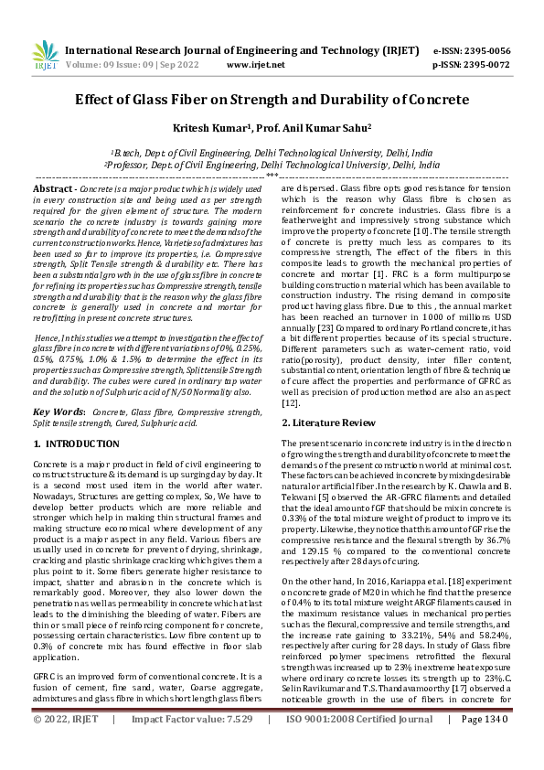 (PDF) Effect of Glass Fiber on Strength and Durability of Concrete