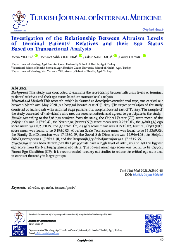 (PDF) Investigation of the Relationship Between Altruism Levels of ...