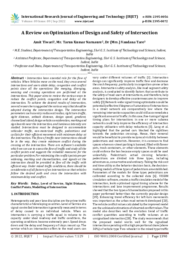 (PDF) A Review on Optimization of Design and Safety of Intersection