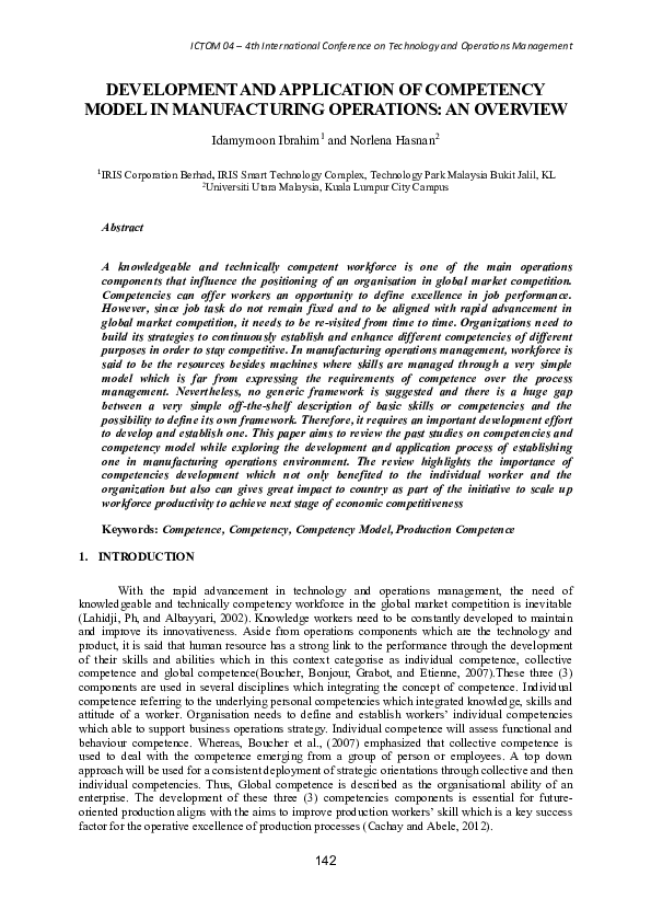 (PDF) Development and application of competency model in manufacturing ...