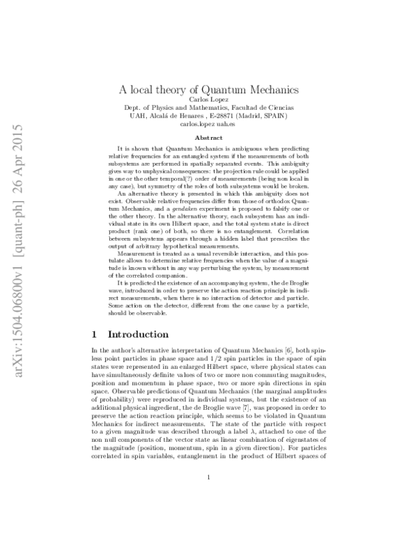 (PDF) A Local Interpretation of Quantum Mechanics