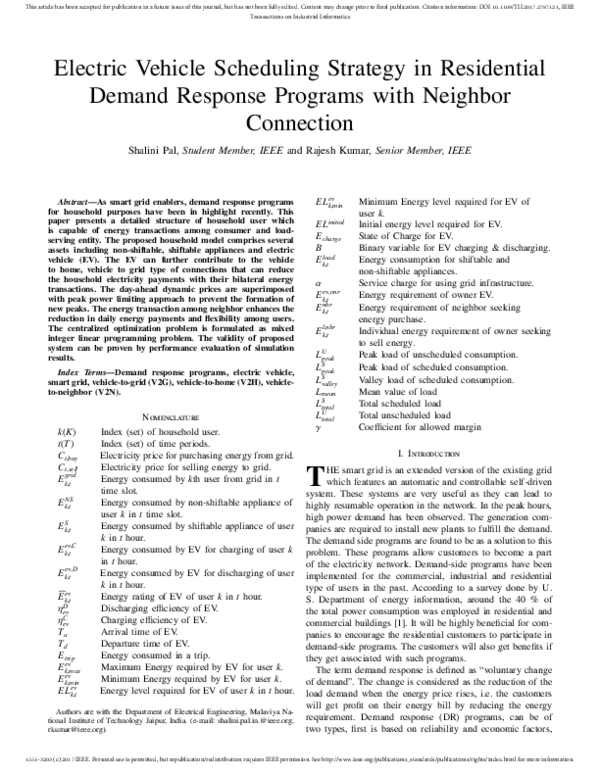 (PDF) Electric Vehicle Scheduling Strategy in Residential Demand ...
