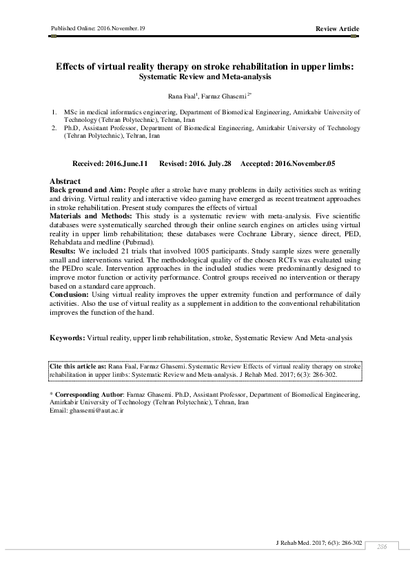(PDF) Effects of virtual reality therapy on stroke rehabilitation in ...