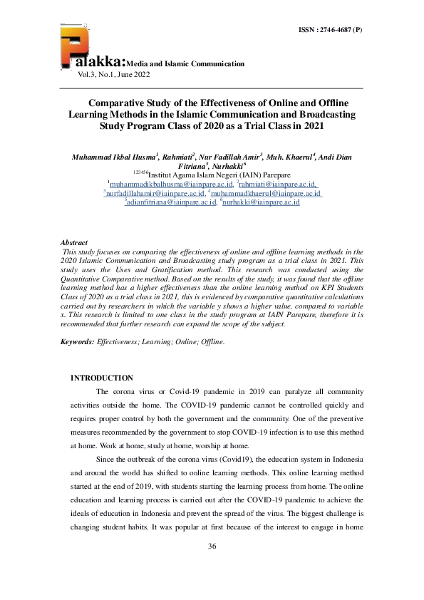 (PDF) Comparative Study of the Effectiveness of Online and Offline ...