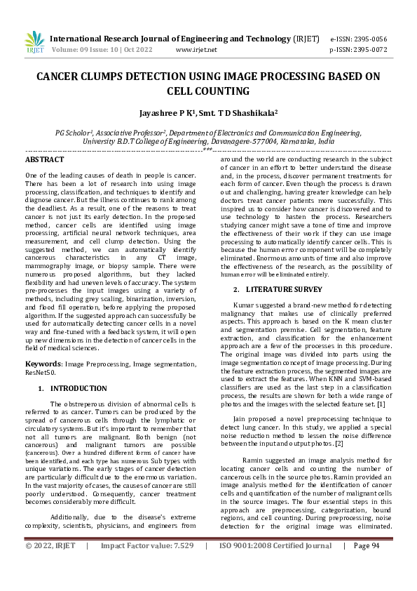 (PDF) CANCER CLUMPS DETECTION USING IMAGE PROCESSING BASED ON CELL COUNTING