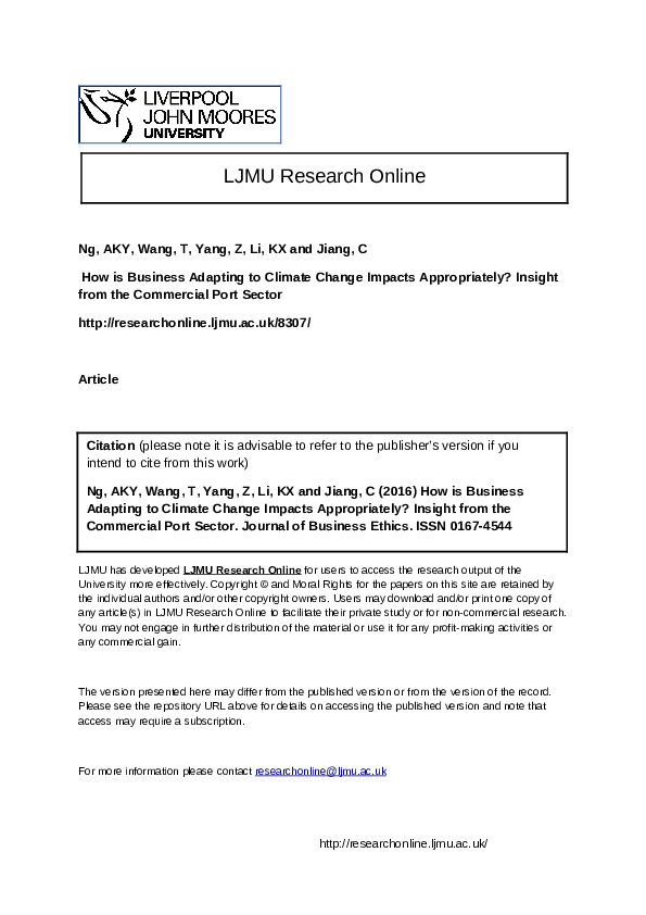 (PDF) How is Business Adapting to Climate Change Impacts Appropriately ...