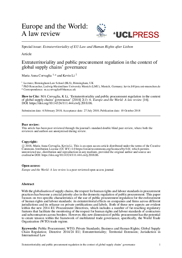 (PDF) Extraterritoriality and public procurement regulation in the ...