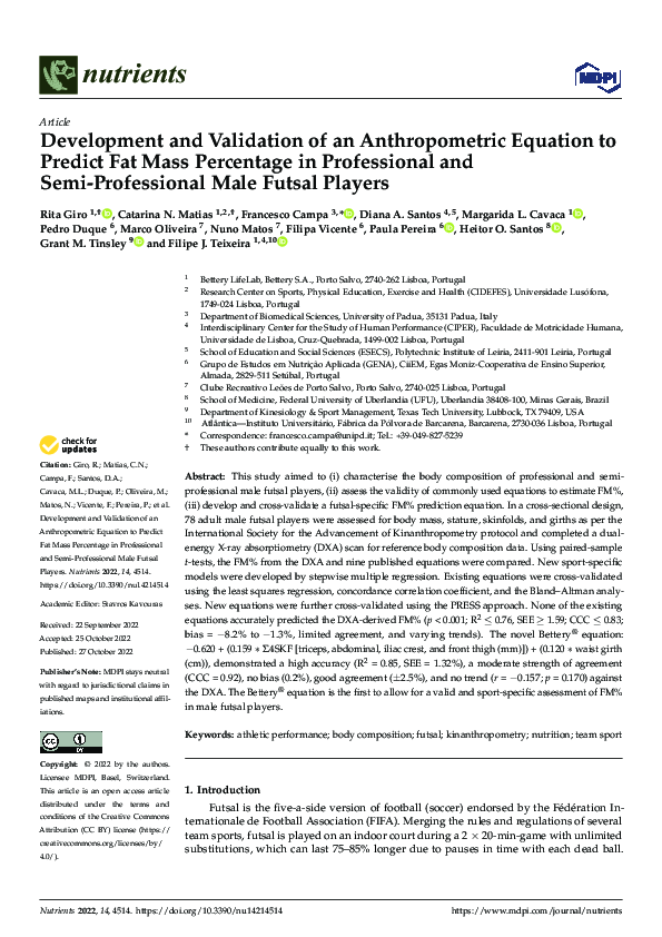 (PDF) Development and Validation of an Anthropometric Equation to ...