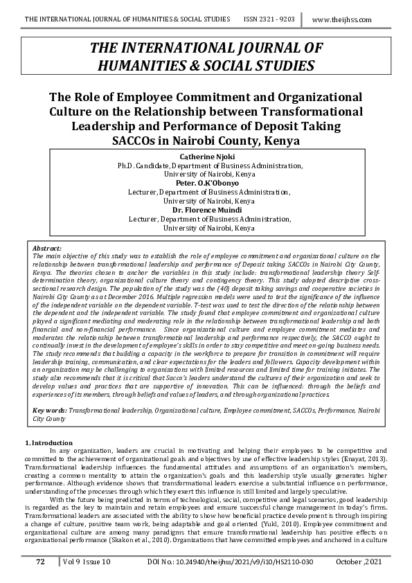 (PDF) The Role of Employee Commitment and Organizational Culture on the ...