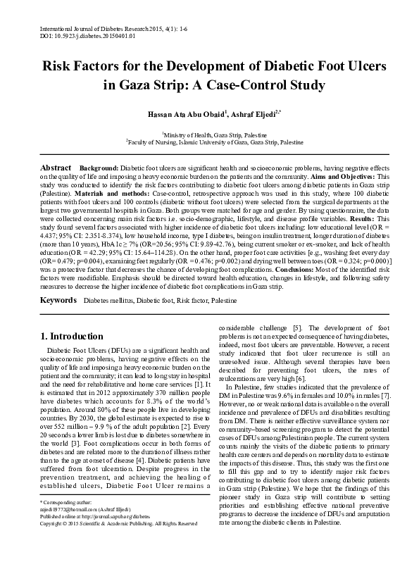 (PDF) Risk Factors for the Development of Diabetic Foot Ulcers in Gaza ...