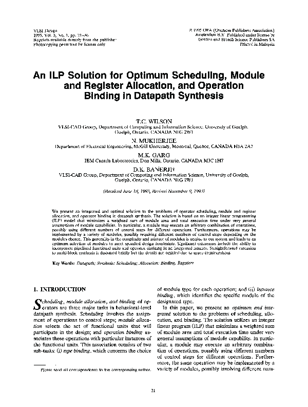 (PDF) An ILP Solution for Optimum Scheduling, Module and Register ...