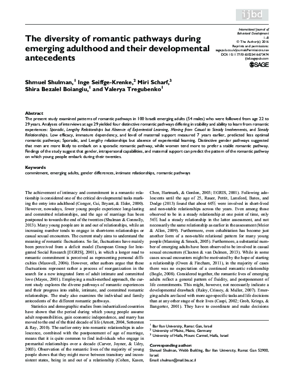 (PDF) The diversity of romantic pathways during emerging adulthood and ...
