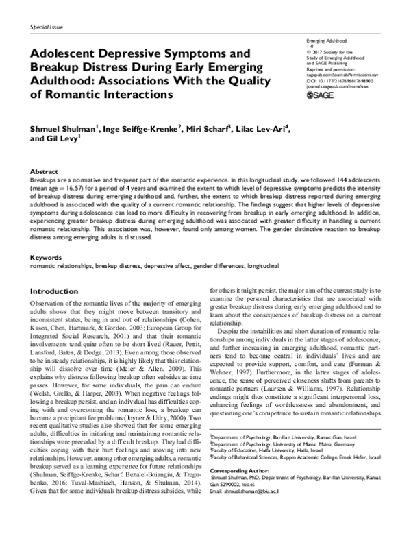(PDF) Adolescent Depressive Symptoms and Breakup Distress During Early ...