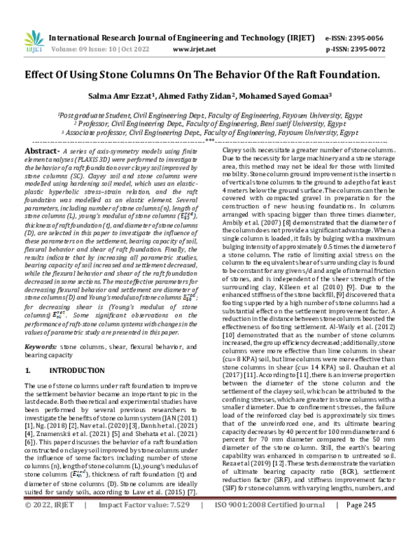 (PDF) Effect Of Using Stone Columns On The Behavior Of the Raft Foundation