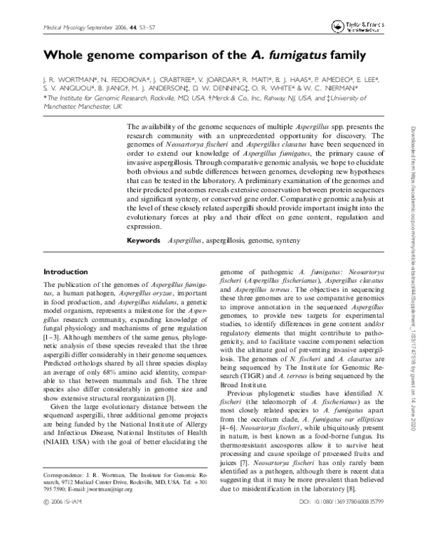 (PDF) Whole genome comparison of theA. fumigatusfamily