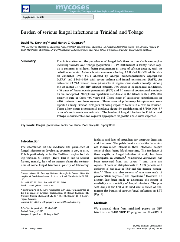 (PDF) Burden of serious fungal infections in Trinidad and Tobago