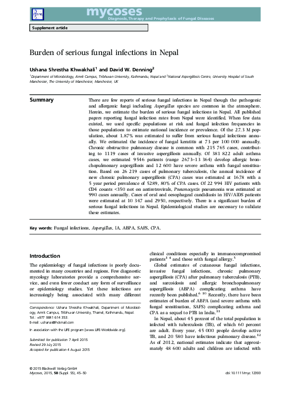 (PDF) Burden of serious fungal infections in Nepal