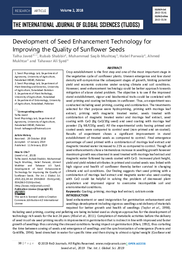 (PDF) Development of Seed Enhancement Technology for Improving the ...