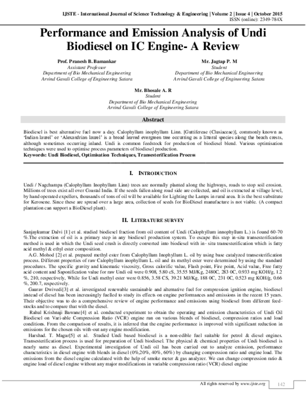 (PDF) Performance and emission analysis of Undi biodiesel on IC engine ...