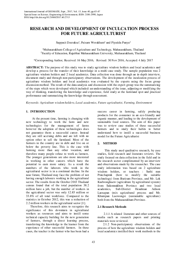 (PDF) Research and Development of Inculcation Process for Future ...