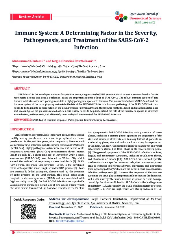 (PDF) Immune System: A Determining Factor in the Severity, Pathogenesis ...