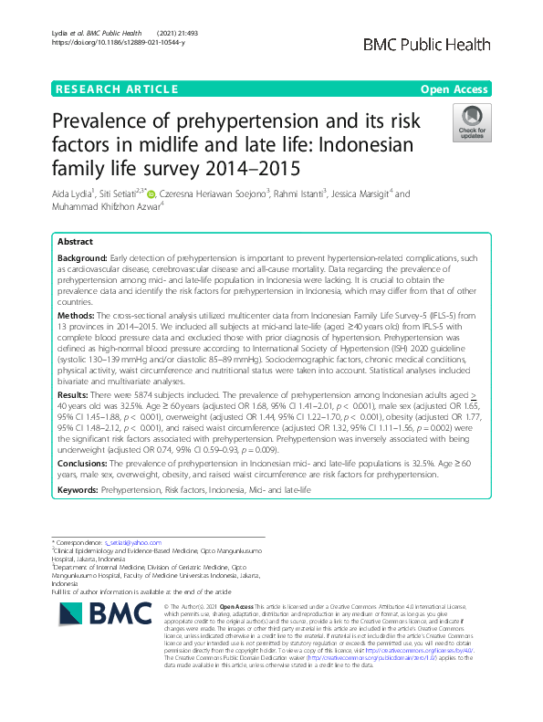 (PDF) Prevalence of prehypertension and its risk factors in midlife and ...