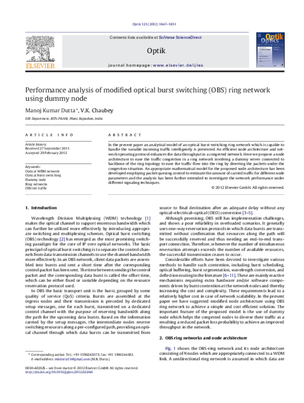 (PDF) Performance analysis of modified optical burst switching (OBS ...