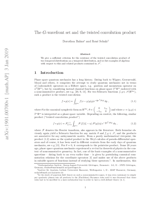 (PDF) The G-wavefront set and the twisted convolution product ...