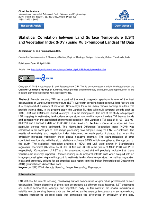 (PDF) Statistical Correlation between Land Surface Temperature (LST ...