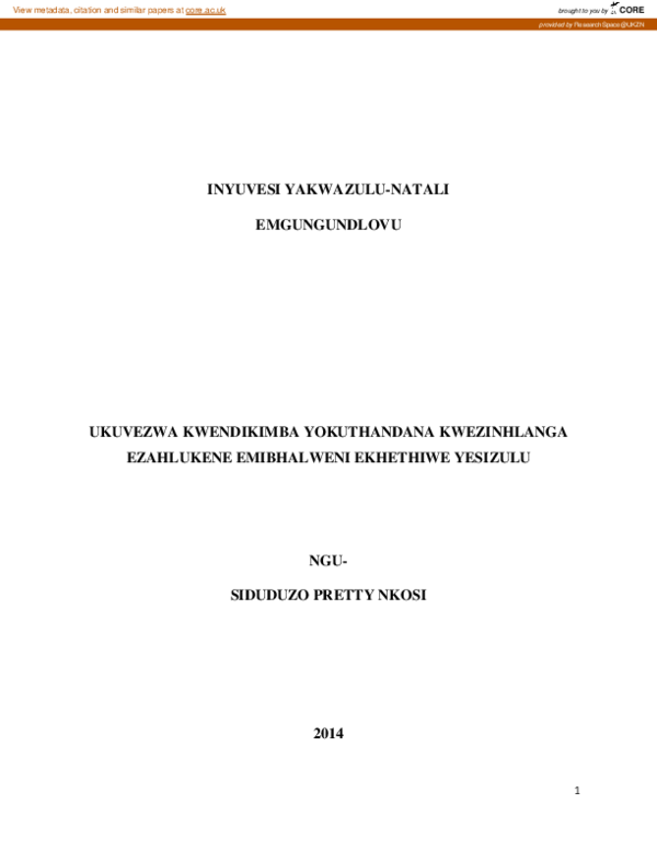 (PDF) Ukuvezwa kwendikimba yokuthandana kwezinhlanga ezahlukene