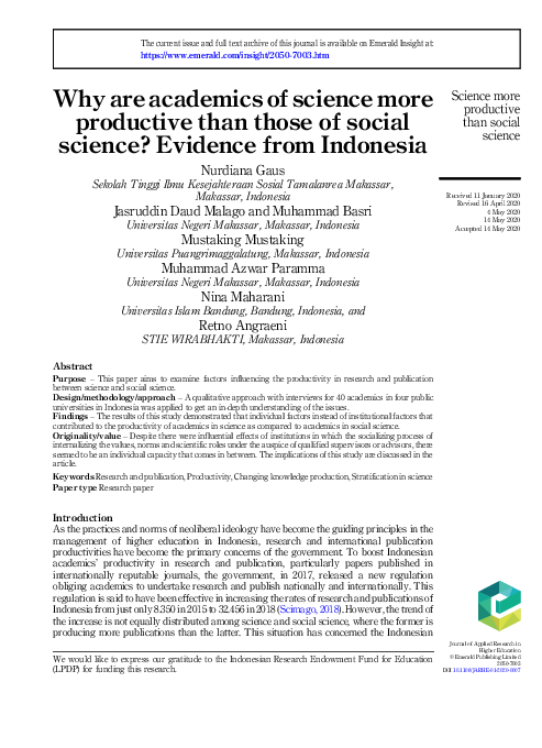 (PDF) Why are academics of science more productive than those of social ...