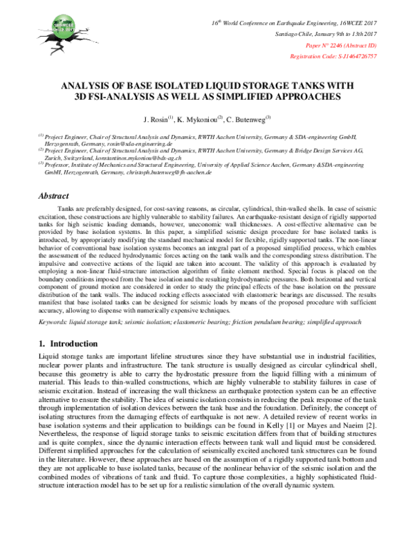 (PDF) Analysis of Base Isolated Liquid Storage Tanks with 3D Fsi ...