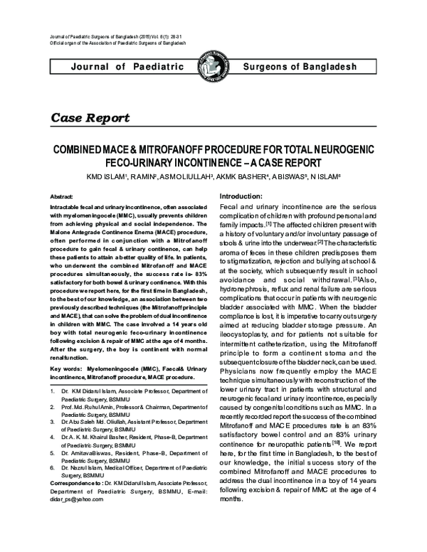 (PDF) Combined MACE & Mitrofanoff Procedure for Total Neurogenic Feco
