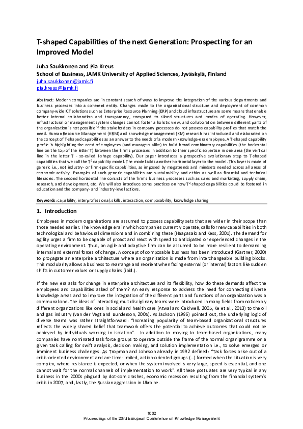 (PDF) T-shaped Capabilities of the next Generation: Prospecting for an ...
