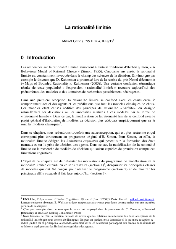 (PDF) La rationalité limitée
