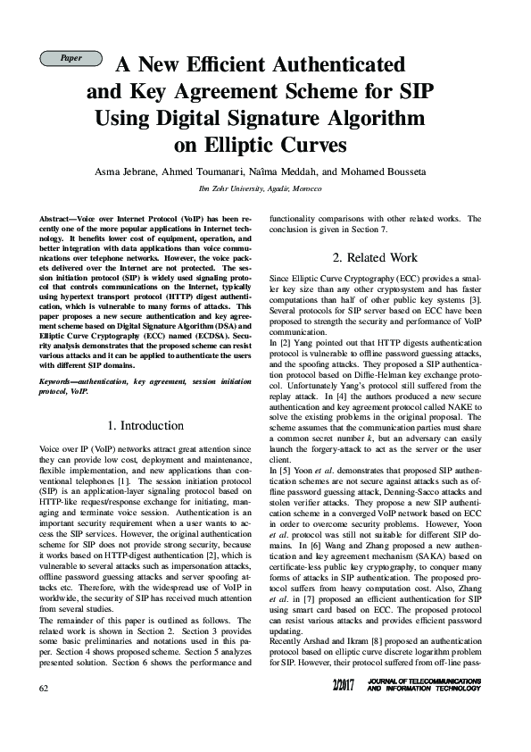 (PDF) A New Efficient Authenticated and Key Agreement Scheme for SIP ...