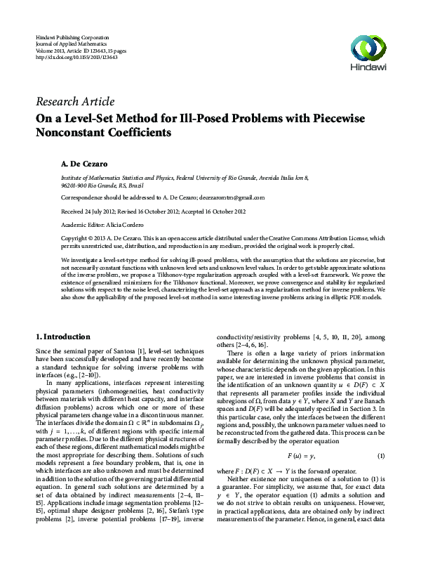 (PDF) On a Level-Set Method for Ill-Posed Problems with Piecewise ...