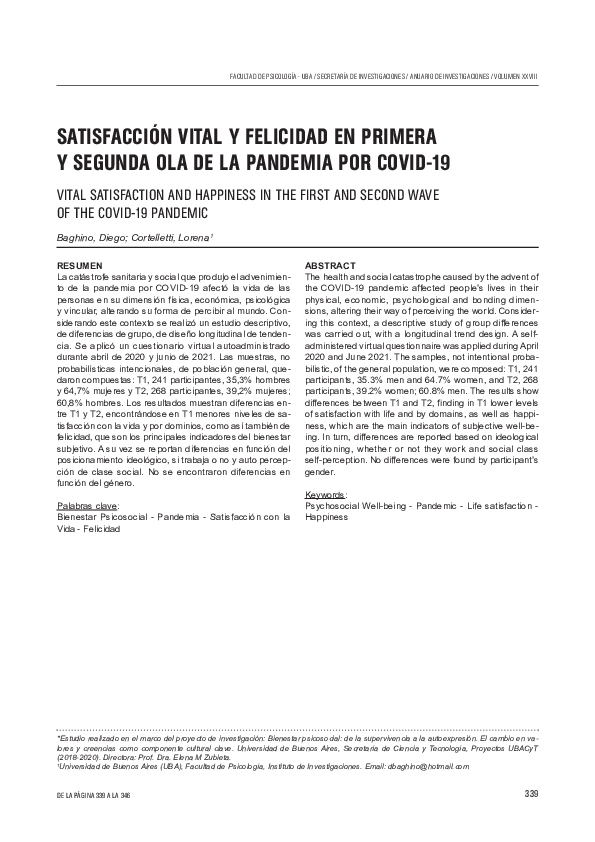 (PDF) SATISFACCIÓN VITAL Y FELICIDAD EN PRIMERA Y SEGUNDA OLA DE LA ...