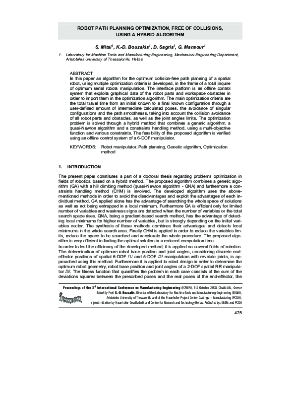 (PDF) Robot Path Planning Optimization, Free of Collisions, Using a ...