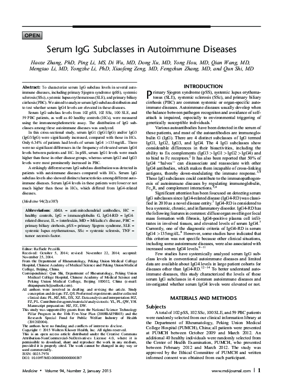 (PDF) Serum IgG subclasses in autoimmune diseases